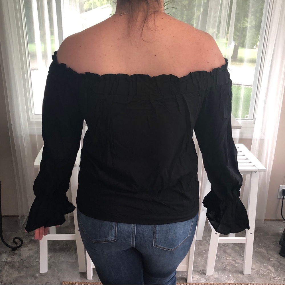 Plus Size! Tie Front Bell Sleeve Off Shoulder Top - Picture 4 of 5